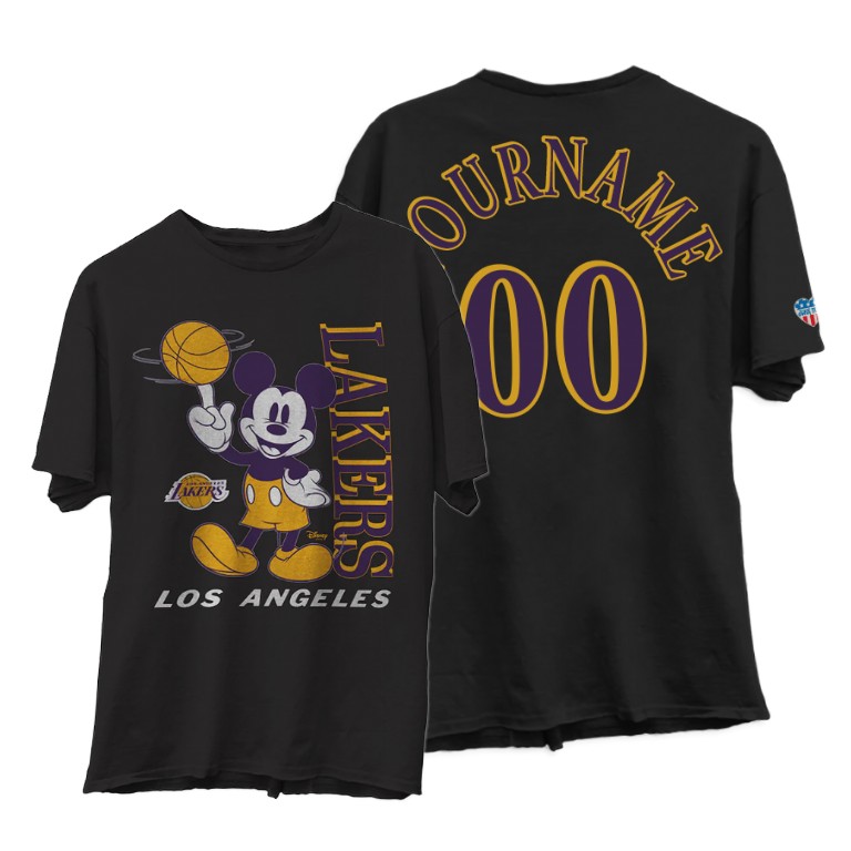 Men's Los Angeles Lakers Custom #00 NBA Vintage Disney X Collection Mickey Junk Food Black Basketball T-Shirt ZOS4883WF